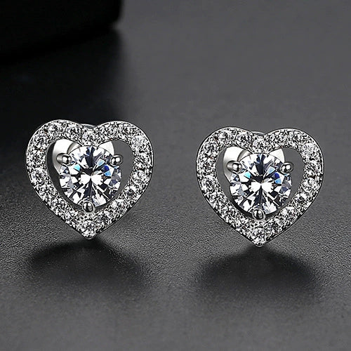 Women's Copper Heartshaped Earrings With Transparent Zircon Simple Fashion Jewelry Set