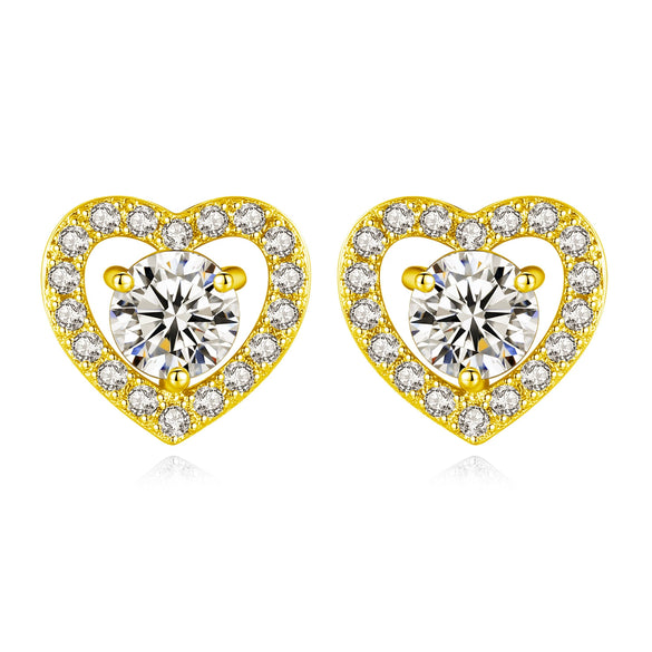 Women's Copper Heartshaped Earrings With Transparent Zircon Simple Fashion Jewelry Set