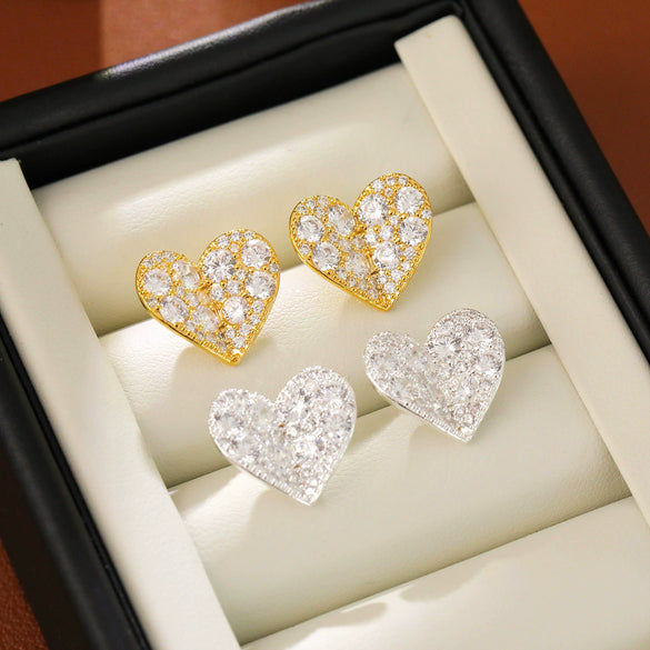 Women's Copper Heartshaped Geometric Earrings With Electroplating And Diamond Zircon Design