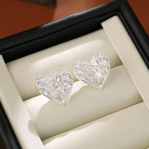 Women's Copper Heartshaped Geometric Earrings With Electroplating And Diamond Zircon Design