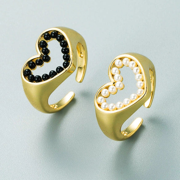 Women's Copper Heartshaped Open Ring With Cutout Design And Dripping Oil Finish Adjustable Fashion Jewelry