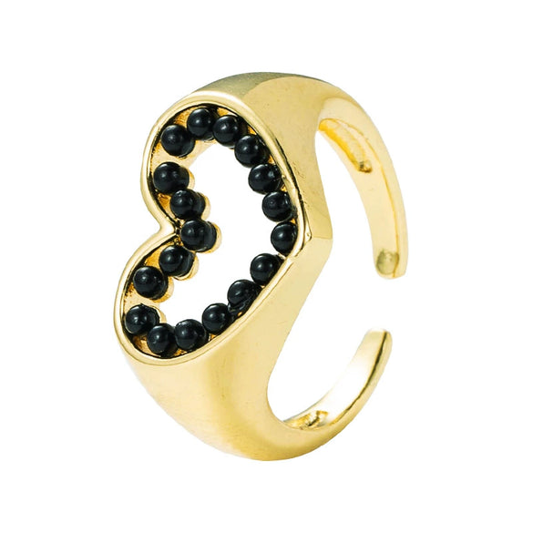 Women's Copper Heartshaped Open Ring With Cutout Design And Dripping Oil Finish Adjustable Fashion Jewelry