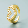 Women's Copper Heartshaped Open Ring With Cutout Design And Dripping Oil Finish Adjustable Fashion Jewelry