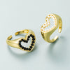 Women's Copper Heartshaped Open Ring With Cutout Design And Dripping Oil Finish Adjustable Fashion Jewelry
