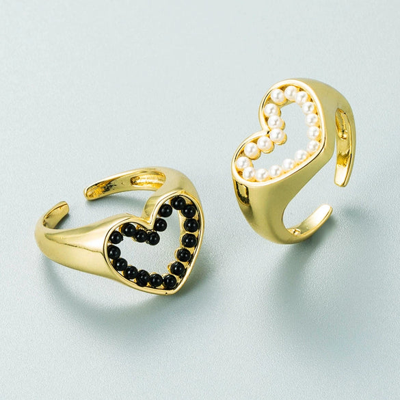 Women's Copper Heartshaped Open Ring With Cutout Design And Dripping Oil Finish Adjustable Fashion Jewelry