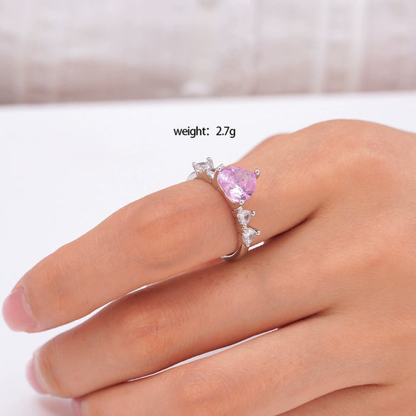 Women's Copper Heartshaped Ring Inlaid With Zircon Electroplated Light Luxury Style