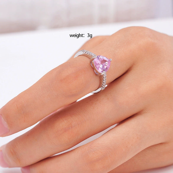 Women's Copper Heartshaped Ring Inlaid With Zircon Electroplated Light Luxury Style