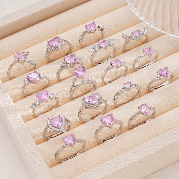 Women's Copper Heartshaped Ring Inlaid With Zircon Electroplated Light Luxury Style