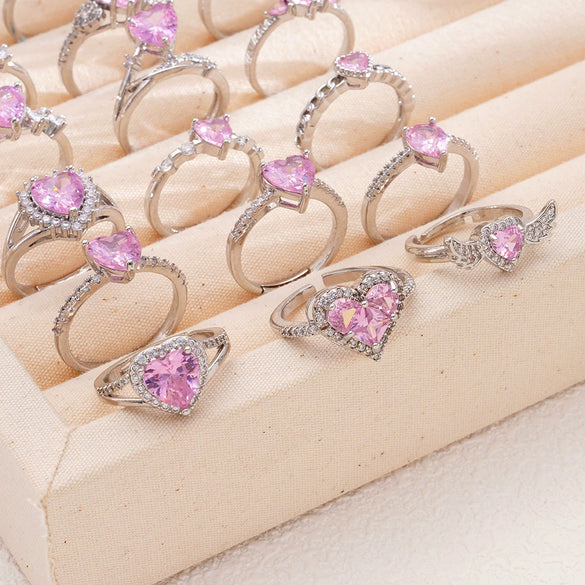 Women's Copper Heartshaped Ring Inlaid With Zircon Electroplated Light Luxury Style