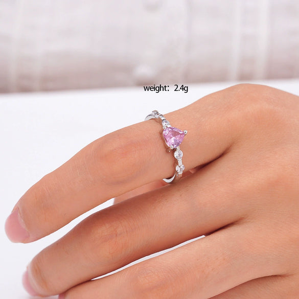 Women's Copper Heartshaped Ring Inlaid With Zircon Electroplated Light Luxury Style