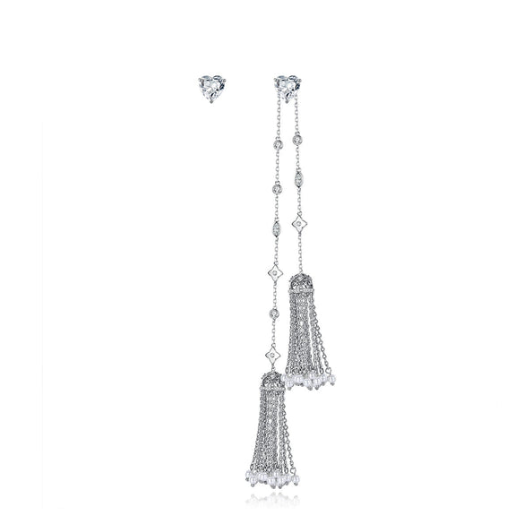 Women's Copper Heartshaped Tassel Earrings With Zircon Inlay And Electroplated Finish Long Fashion Jewelry Wholesale