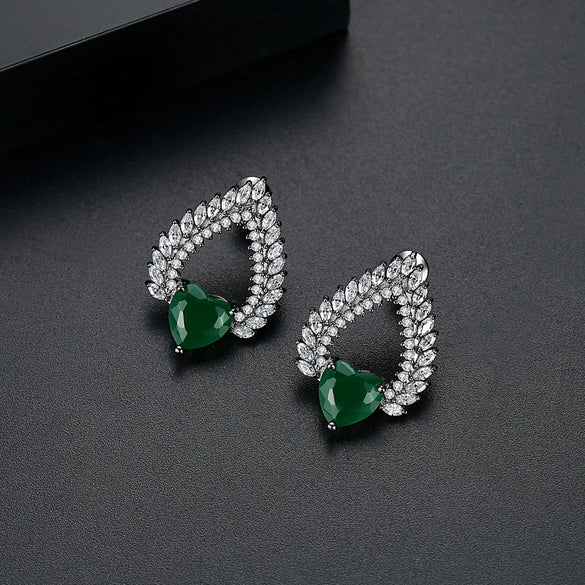 Women's Copper Heartshaped Zircon Drop Earrings With Electroplated Finish Fashion Jewelry Gift