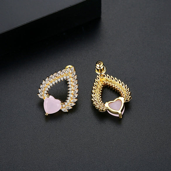 Women's Copper Heartshaped Zircon Drop Earrings With Electroplated Finish Fashion Jewelry Gift