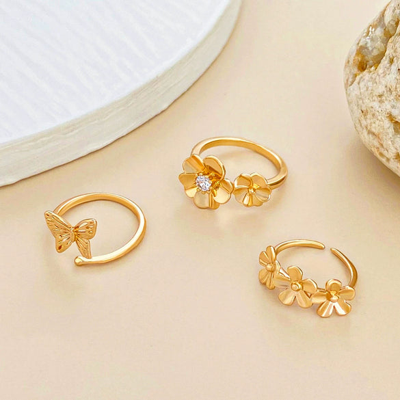 Women's Copper Hollow Butterfly Flower Toe Ring Foot Ring Tail Ring With Zircon Inlay
