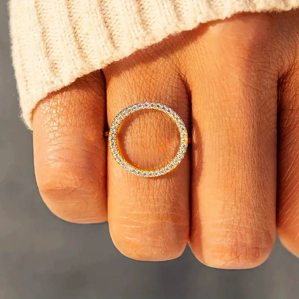 Women's Copper Hollow Round Geometric Microinlaid Zircon Casual Ring