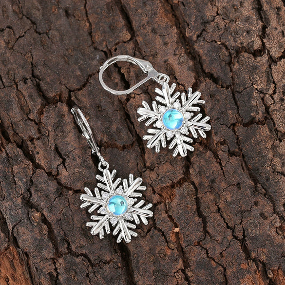 Women's Copper Imitation Moonstone Snowflake Flower Earrings For Christmas Festive Holiday Style