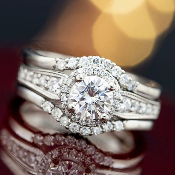 Women's Copper Imitation Mosang Diamond Zircon Ring Platinum Plated Light Luxury Geometric Style