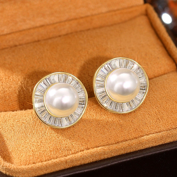 Women's Copper Imitation Pearl Irregular Round Geometric Style Electroplated Earrings