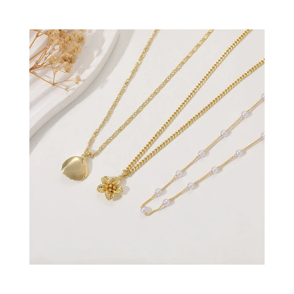 Women's Copper Imitation Pearl Shell Pendant Necklace With Geometric Design Multi Layer Electroplated Fashion Jewelry Gift