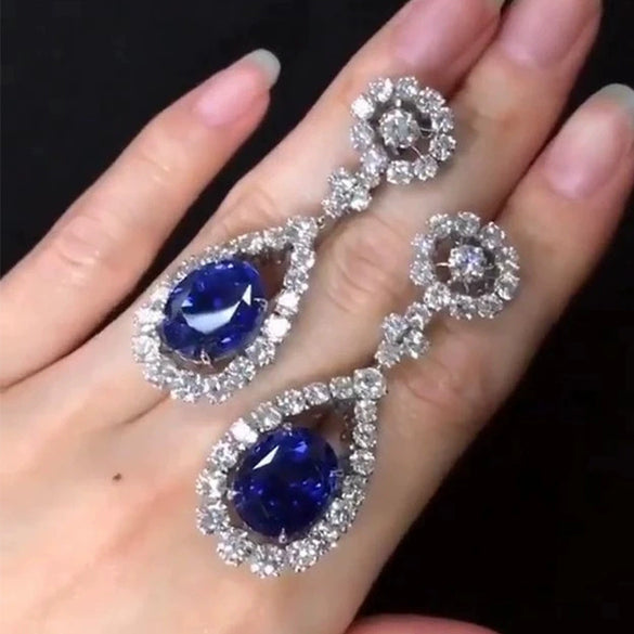 Women's Copper Inlaid Sapphire Zircon Drop Shape Earrings