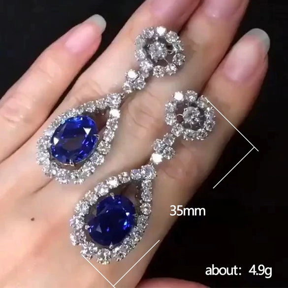Women's Copper Inlaid Sapphire Zircon Drop Shape Earrings
