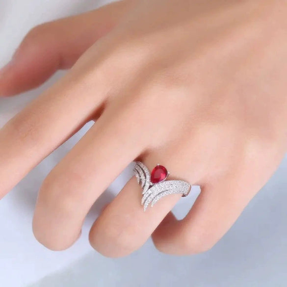 Women's Copper Inlaid Water Drop Zircon Ring With Crown Pattern And Wings Design