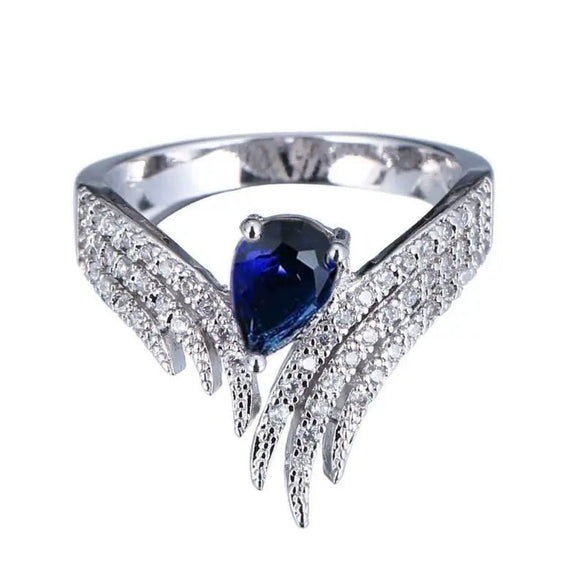 Women's Copper Inlaid Water Drop Zircon Ring With Crown Pattern And Wings Design