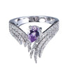 Women's Copper Inlaid Water Drop Zircon Ring With Crown Pattern And Wings Design