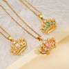 Women's Copper Inlaid Zircon Crown Pendant Necklace With Electroplating And O Chain