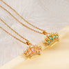 Women's Copper Inlaid Zircon Crown Pendant Necklace With Electroplating And O Chain