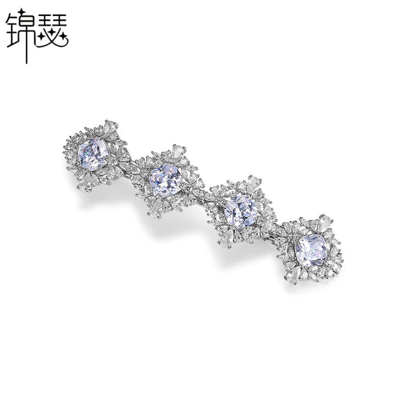 Women's Copper Inlaid Zircon Flower Hair Clip Electroplated Geometric Bangs Accessory