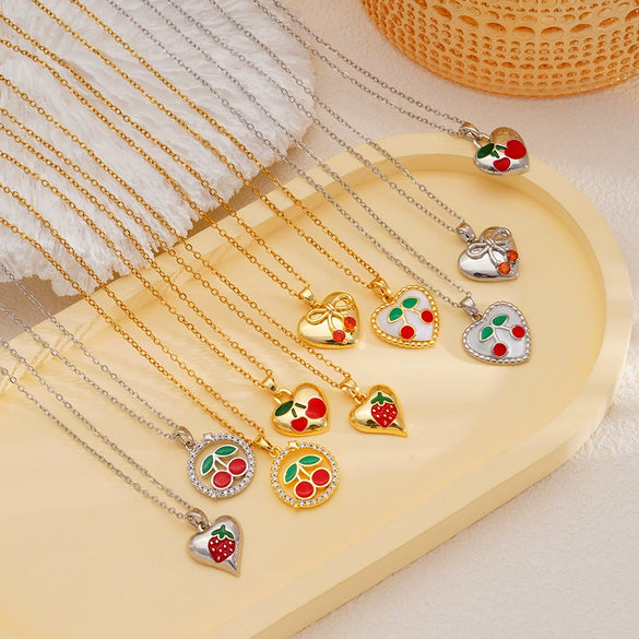 Women's Copper Inlaid Zircon Fruit Pendant Necklace Electroplated Light Luxury Style