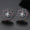 Women's Copper Inlaid Zircon Geometric Disc Earrings Retro Electroplated Fashion Jewelry