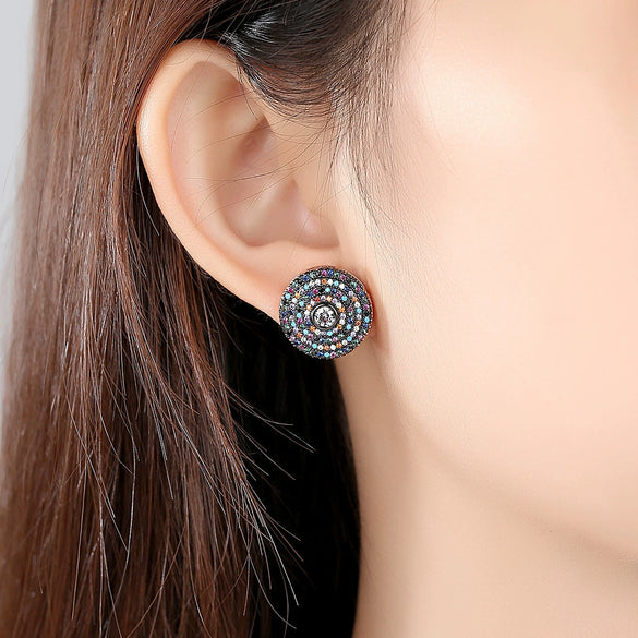 Women's Copper Inlaid Zircon Geometric Disc Earrings Retro Electroplated Fashion Jewelry