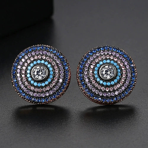 Women's Copper Inlaid Zircon Geometric Disc Earrings Retro Electroplated Fashion Jewelry