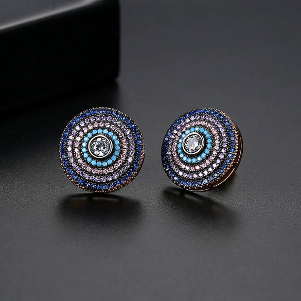 Women's Copper Inlaid Zircon Geometric Disc Earrings Retro Electroplated Fashion Jewelry