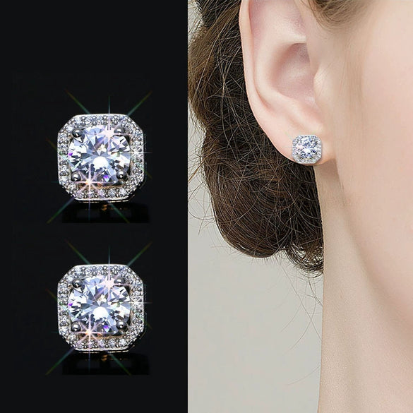 Women's Copper Inlaid Zircon Geometric Style Square Earrings Necklace Ring Three Piece Set
