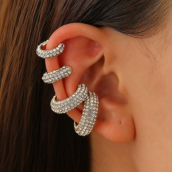 Women's Copper Inlaid Zircon Geometric Ushaped Cring Cshaped Ear Clips
