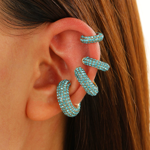 Women's Copper Inlaid Zircon Geometric Ushaped Cring Cshaped Ear Clips