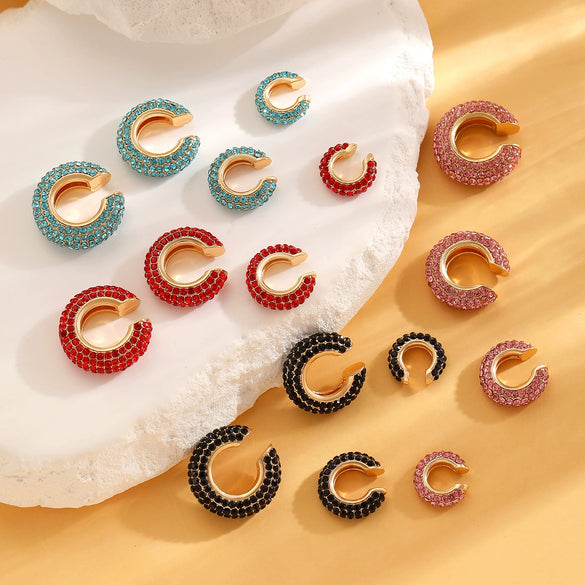 Women's Copper Inlaid Zircon Geometric Ushaped Cring Cshaped Ear Clips