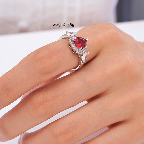 Women's Copper Inlaid Zircon Heart Ring Light Luxury Style Electroplated