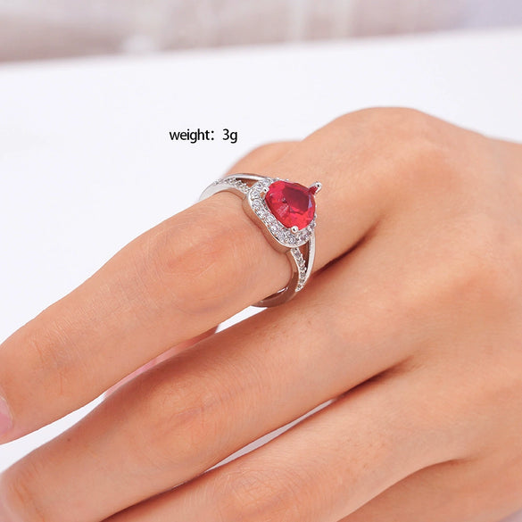 Women's Copper Inlaid Zircon Heart Ring Light Luxury Style Electroplated