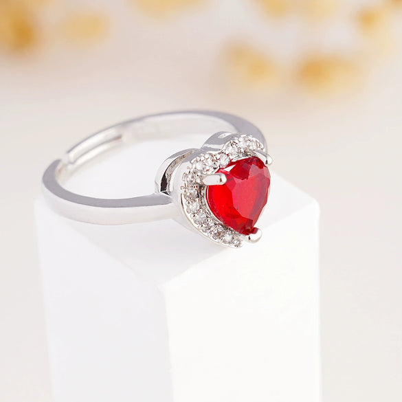 Women's Copper Inlaid Zircon Heart Ring Light Luxury Style Electroplated