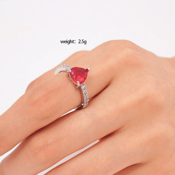 Women's Copper Inlaid Zircon Heart Ring Light Luxury Style Electroplated