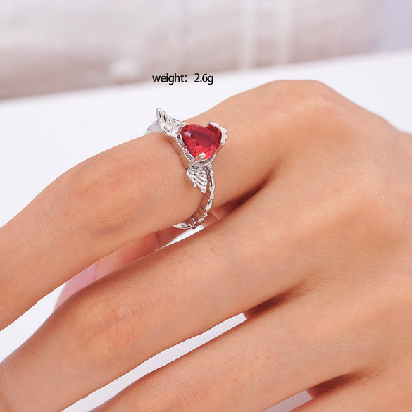 Women's Copper Inlaid Zircon Heart Ring Light Luxury Style Electroplated