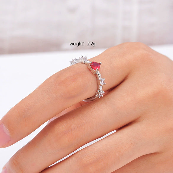 Women's Copper Inlaid Zircon Heart Ring Light Luxury Style Electroplated