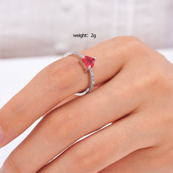 Women's Copper Inlaid Zircon Heart Ring Light Luxury Style Electroplated