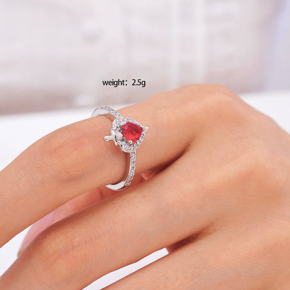 Women's Copper Inlaid Zircon Heart Ring Light Luxury Style Electroplated
