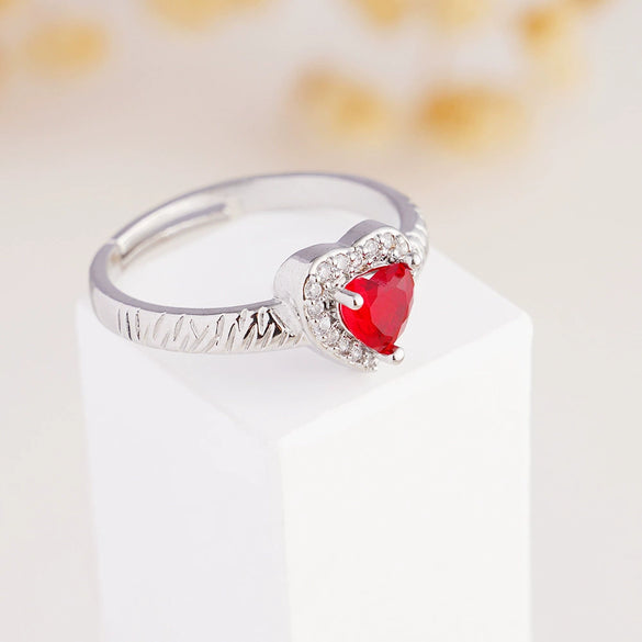Women's Copper Inlaid Zircon Heart Ring Light Luxury Style Electroplated