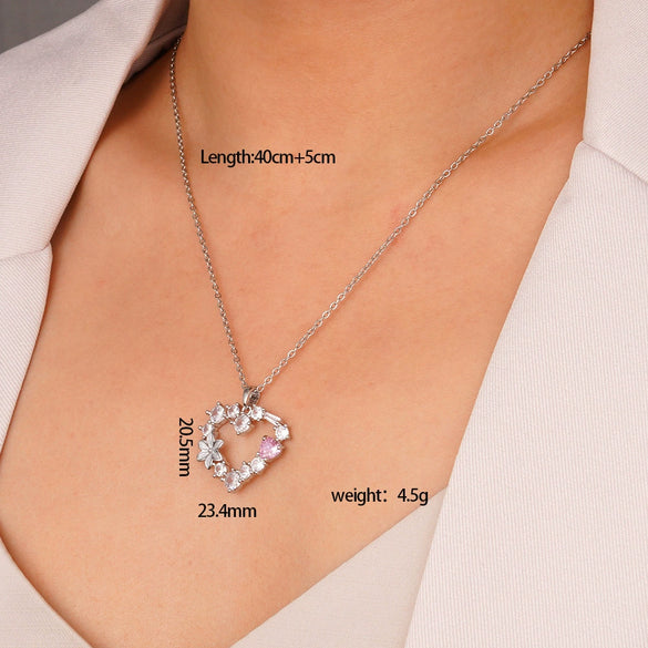 Women's Copper Inlaid Zircon Heart Shape Pendant Ochain Jewelry Light Luxury Style Electroplating